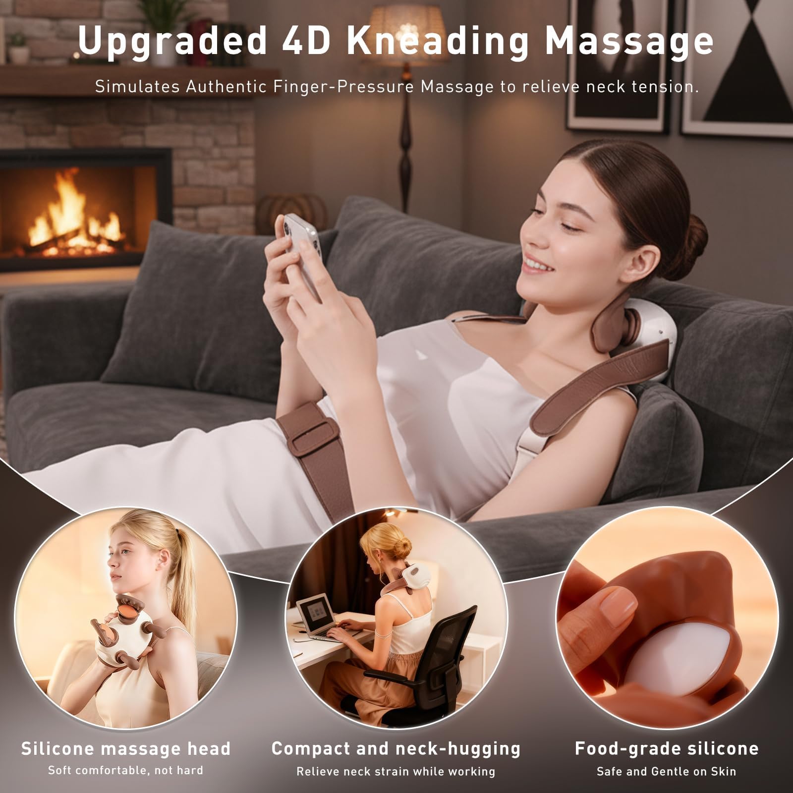 Masajeador de cuello y hombros inalámbrico 4D, masajeador de cuello Shiatsu de tejido profundo con 3 modos de relajación, masajeador eléctrico portátil para oficina en casa, regalo de