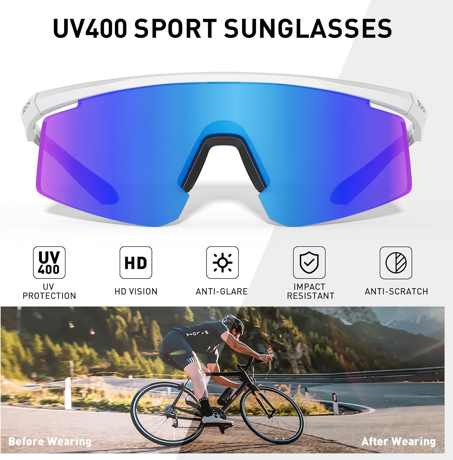 SCVCN Cycling Glasses Sports Sunglasses for Men Women, UV400 Protection Running MTB Bicycle Mountain Bike Glasses - Image 3