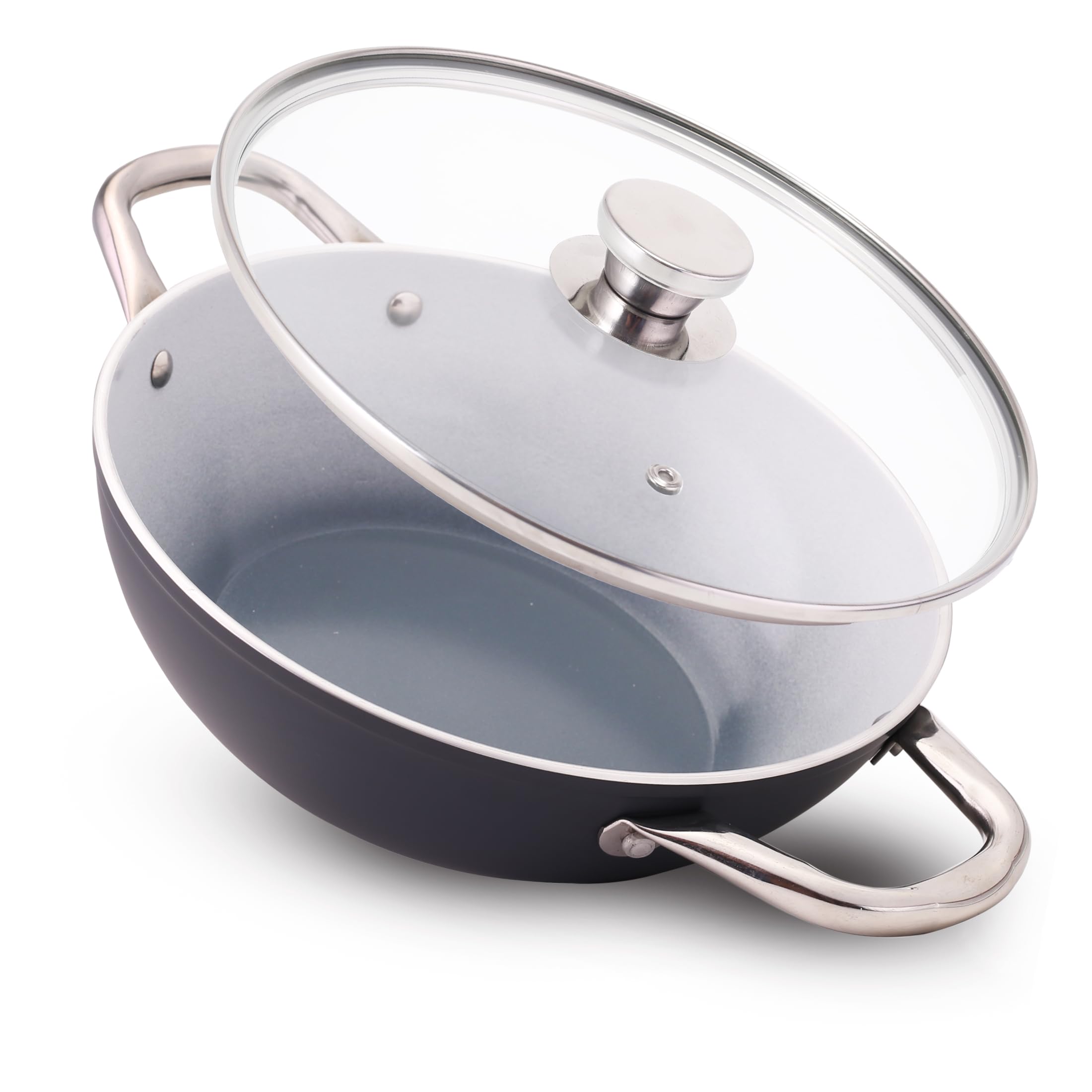 Wonderchef Eco-Glide Kadhai with Glass Lid | | Chemical-Free Ceramic Coating | 24cm, 2.5L | Healthy, Low Oil Meals | Scratch-Resistant | Stainless-Steel Handle | Gas & Induction Compatible | Grey-picture-24