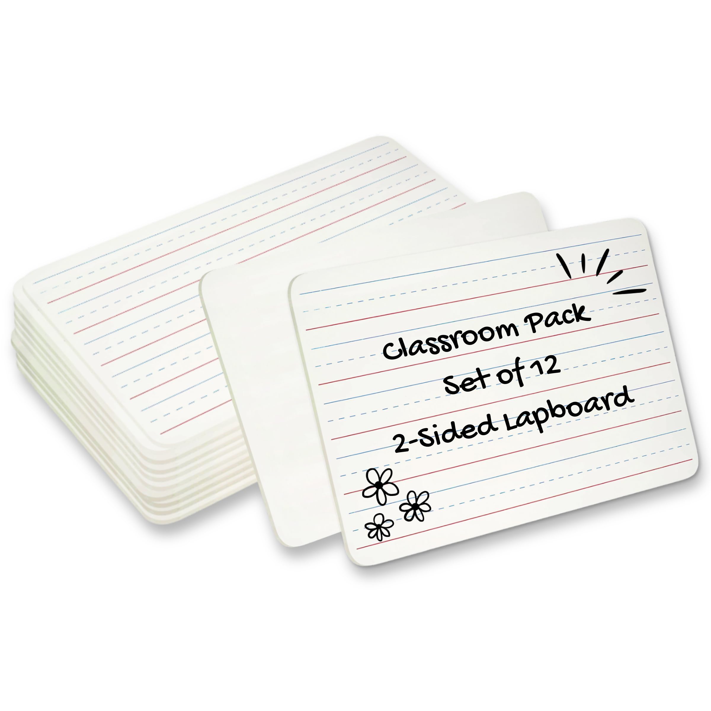 Charles LeonardDry Erase Board Classroom Pack - Mini Lapboard School Supplies – Set of 12 Two-Sided Plain/Lined Dry Erasable White Boards, 9x12 Inches (35120)