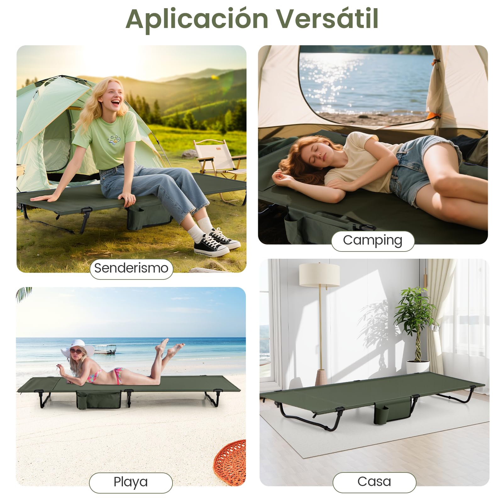 GOPLUS Cama de Camping Portátil, Cama Plegable con Bolsillo Lateral, Bolsa de Transporte, Ultraligera para Dormir al Aire Libre para Senderismo, Camping, Viajes, Jardín, 193 x 70 x 18 cm
