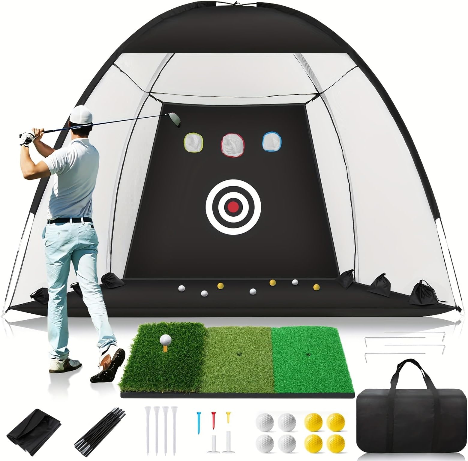 Esenlong Golf Practice Net, Black, Polyester, 200/180 x 100 140 cm, Golf Net