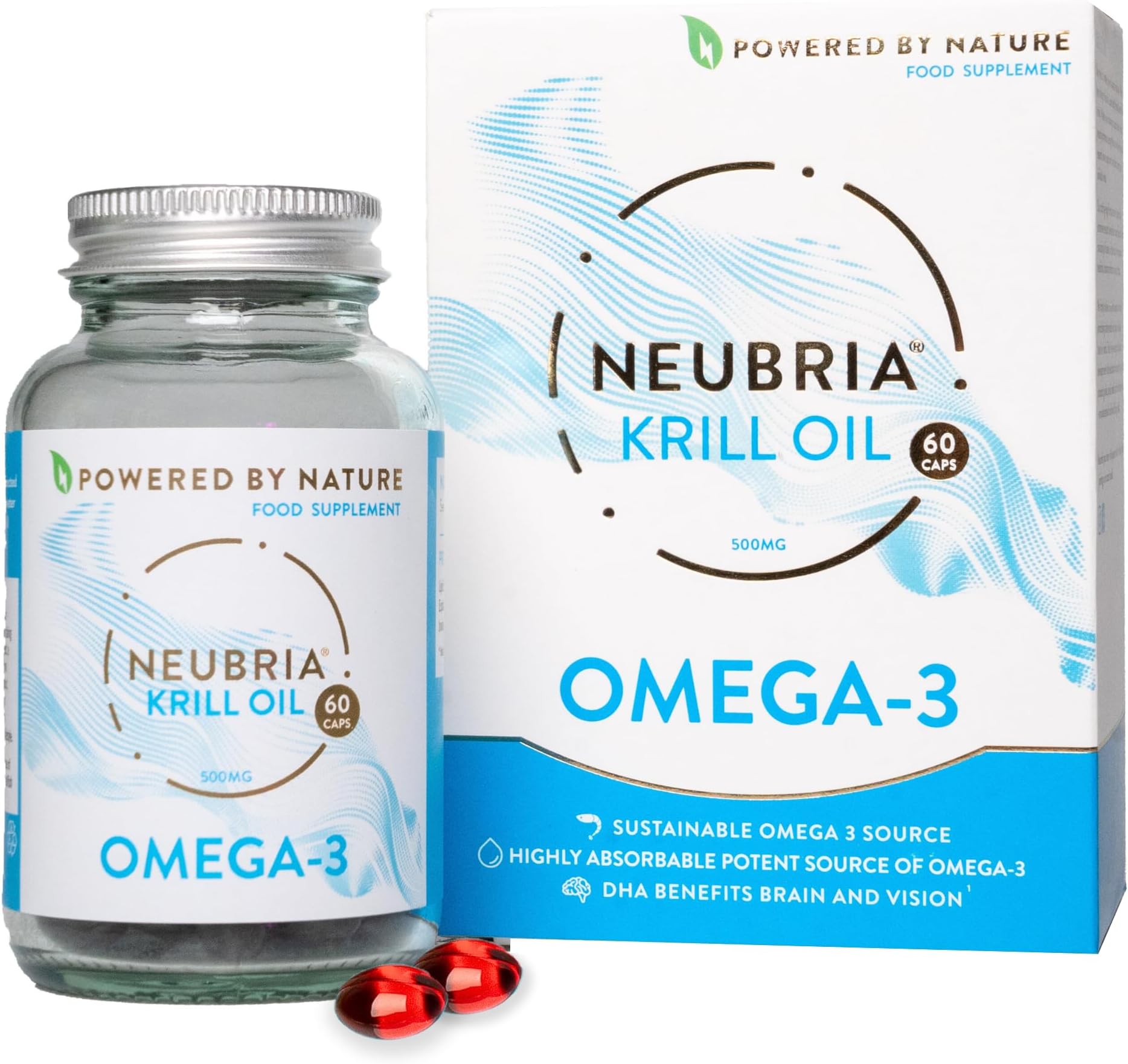 NEUBRIA Krill Oil Advanced Omega 3 Capsules - High Strength 1000mg - Phospholipids, EPA & DHA with Astaxanthin and Choline - Cod Liver & Fish Oil Alternative - Antarctic Krill - 60 Softgels