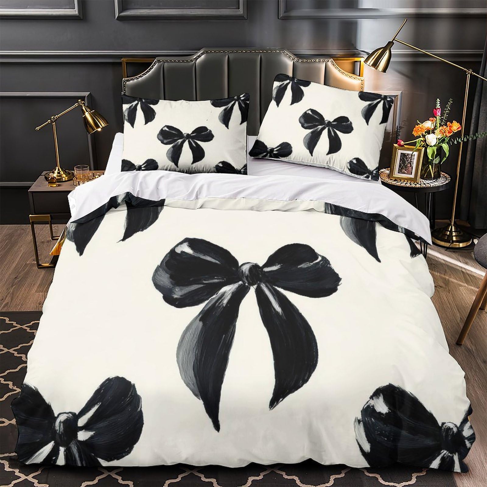 Housse de couette nœud noir hypoallergénique et respirante ultra douce