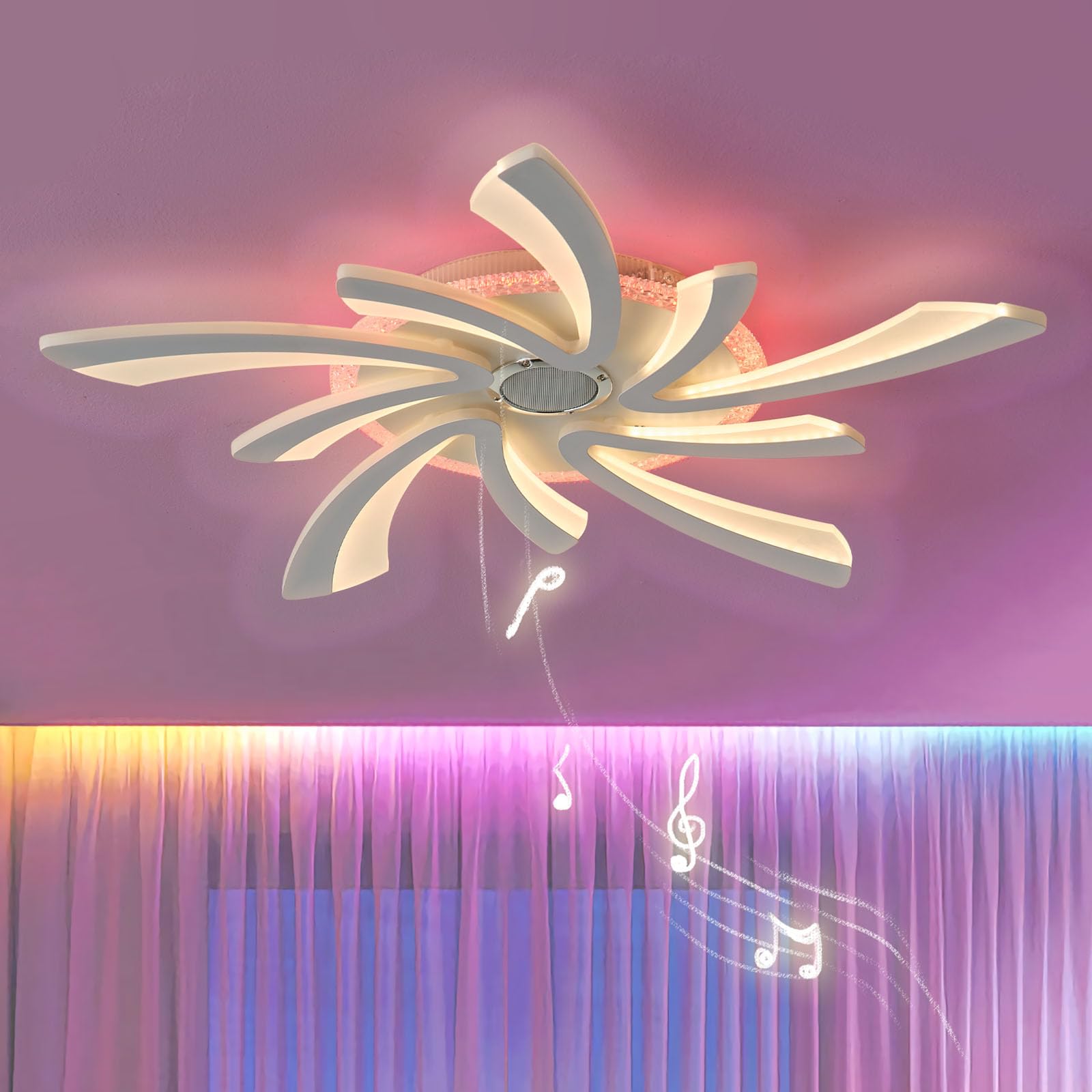 Dimmerabile Plafoniera Intelligente RGB Bluetooth Lampadario,Elevata Resa Cromatica con Funzione Di Memoria Timer e Senza Sfarfallio Moderno Ceiling Light,per Soggiorno e Camera Da Letto,Bianco