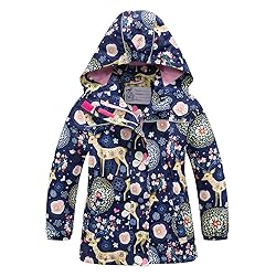 Girls Rain Jacket Kids Hooded Raincoat Windbreaker with Fleece Lining