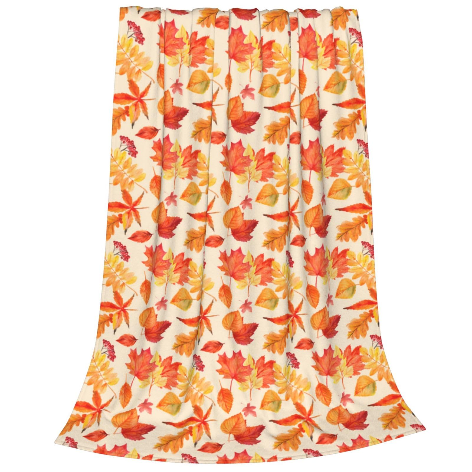 Watercolor Autumn Fall Maple Leaf Throw Blanket, Soft Lightweight Flannel Blanket, Cozy Anti-pilling Blanket, Orange All Seasons Warm Home Decor for Chair Sofa Couch Bed Dorm 125X100 cm โ image 1