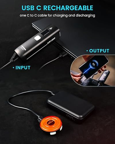 Miniatura 7 de RAVEMEN Juego de luces de bicicleta para conducción nocturna, 5+6 modos de luz delantera y trasera, juego de faros delanteros y traseros para