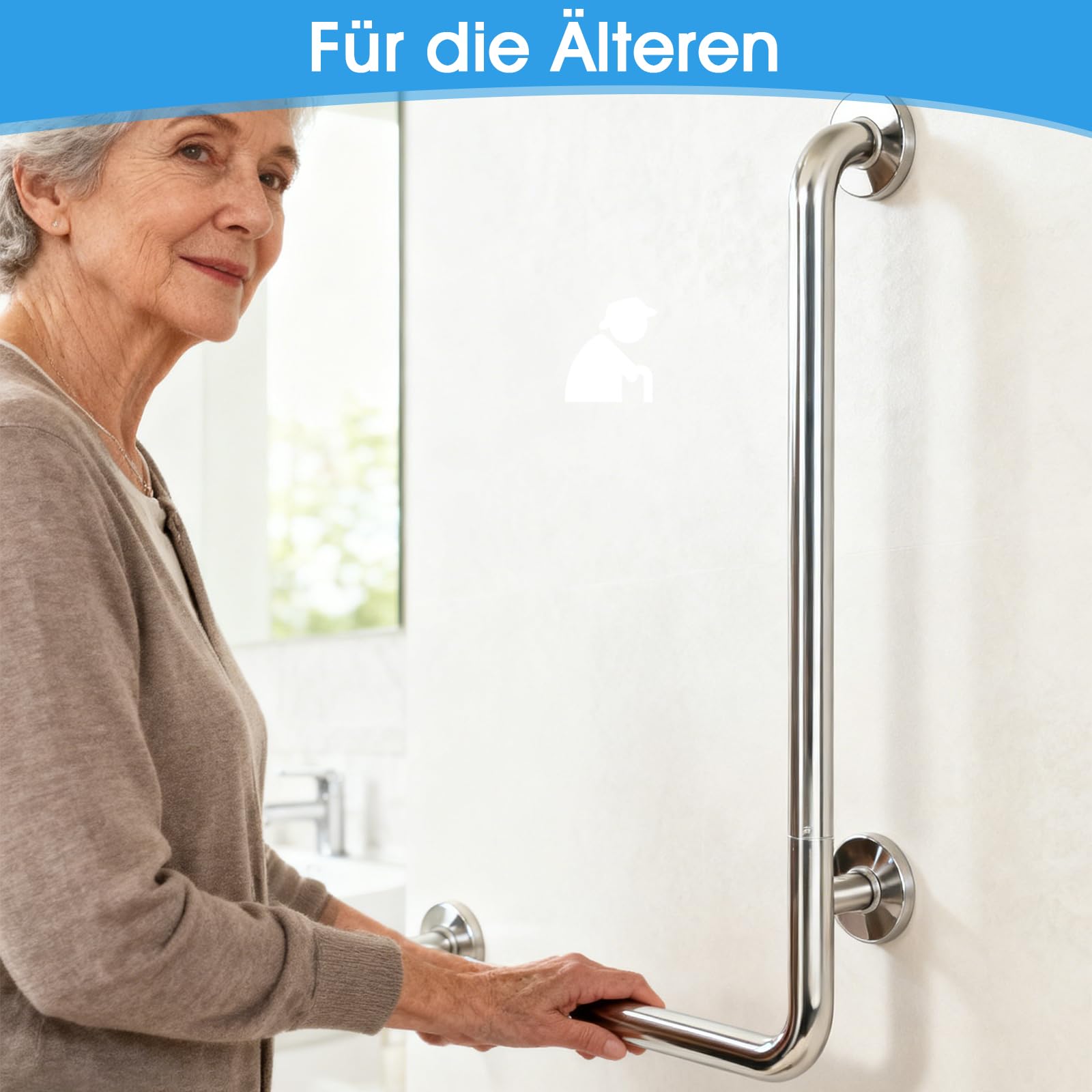 Asideros de ducha para personas mayores, de acero inoxidable 70x50cm, asidero en forma de L para duchas, vertical, barras de seguridad angulares, asidero para ducha en el baño, para personas mayores