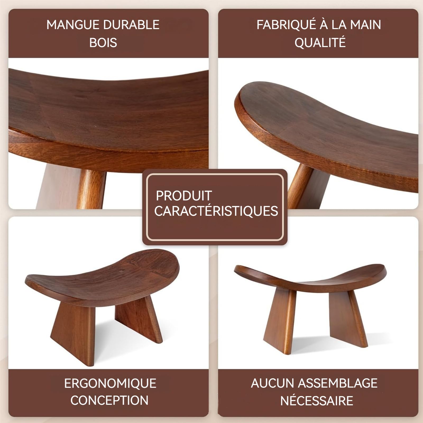 Chaise à Genoux Banc de prière Banc de Méditation en Bois Confortable pour S'agenouiller Ou S'asseoir, Banc de Yoga, Tabouret à Genoux pour La Prière, Bouddhiste, Siège Bas