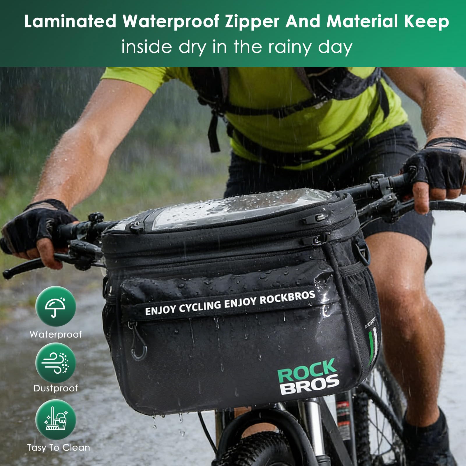 Borsa da manubrio per bicicletta, borsa da manubrio isolata da 5 litri con touchscreen regolabile per e-bike e biciclette, resistente all'acqua, borsa per cestino anteriore della bicicletta