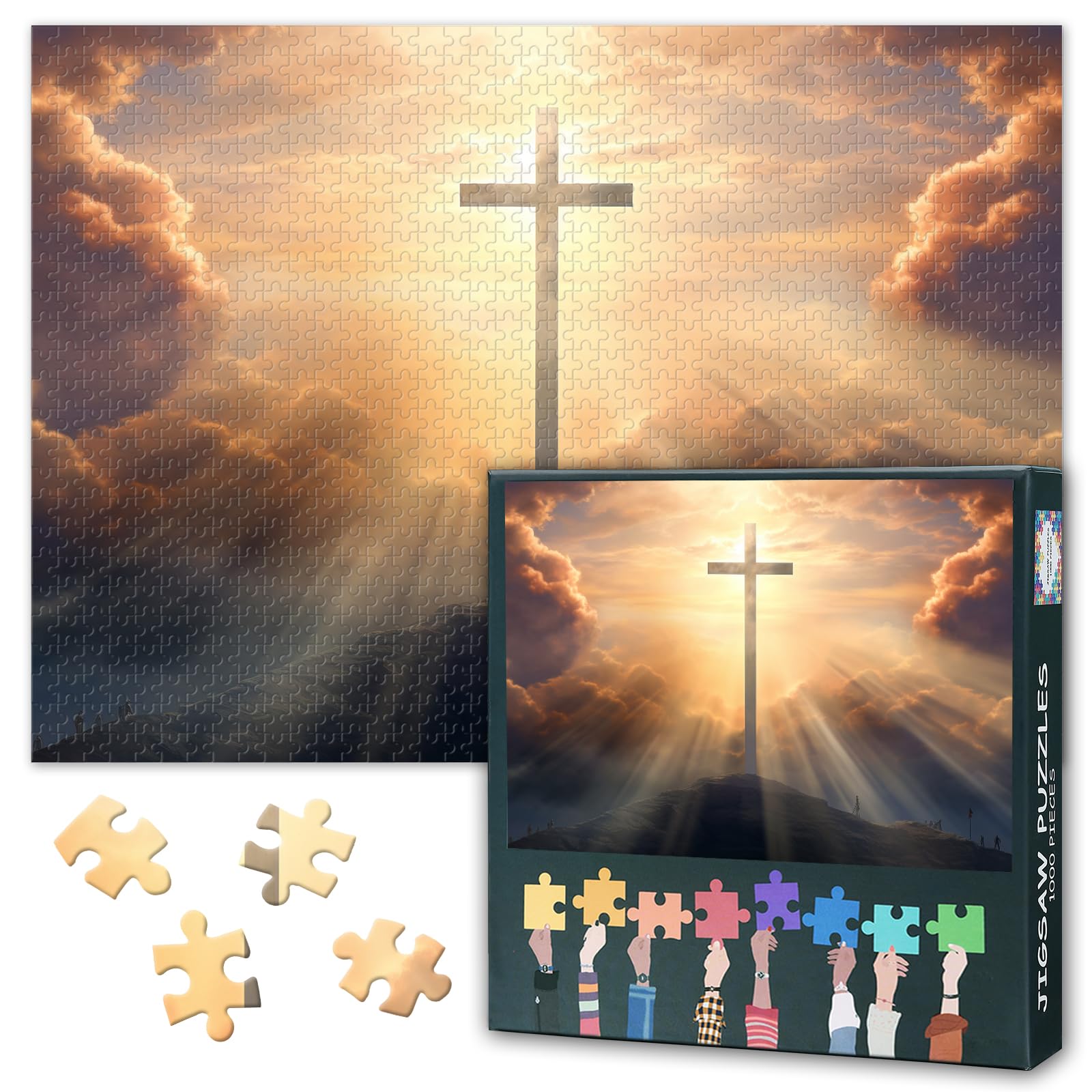1000 Piece Jigsaw Puzzle for Adults Easter Home Decor Jesus Christ Crucifix Wall Cross Painting Spring Season Religious Artwork Large Size 27.5x19.7 Inch