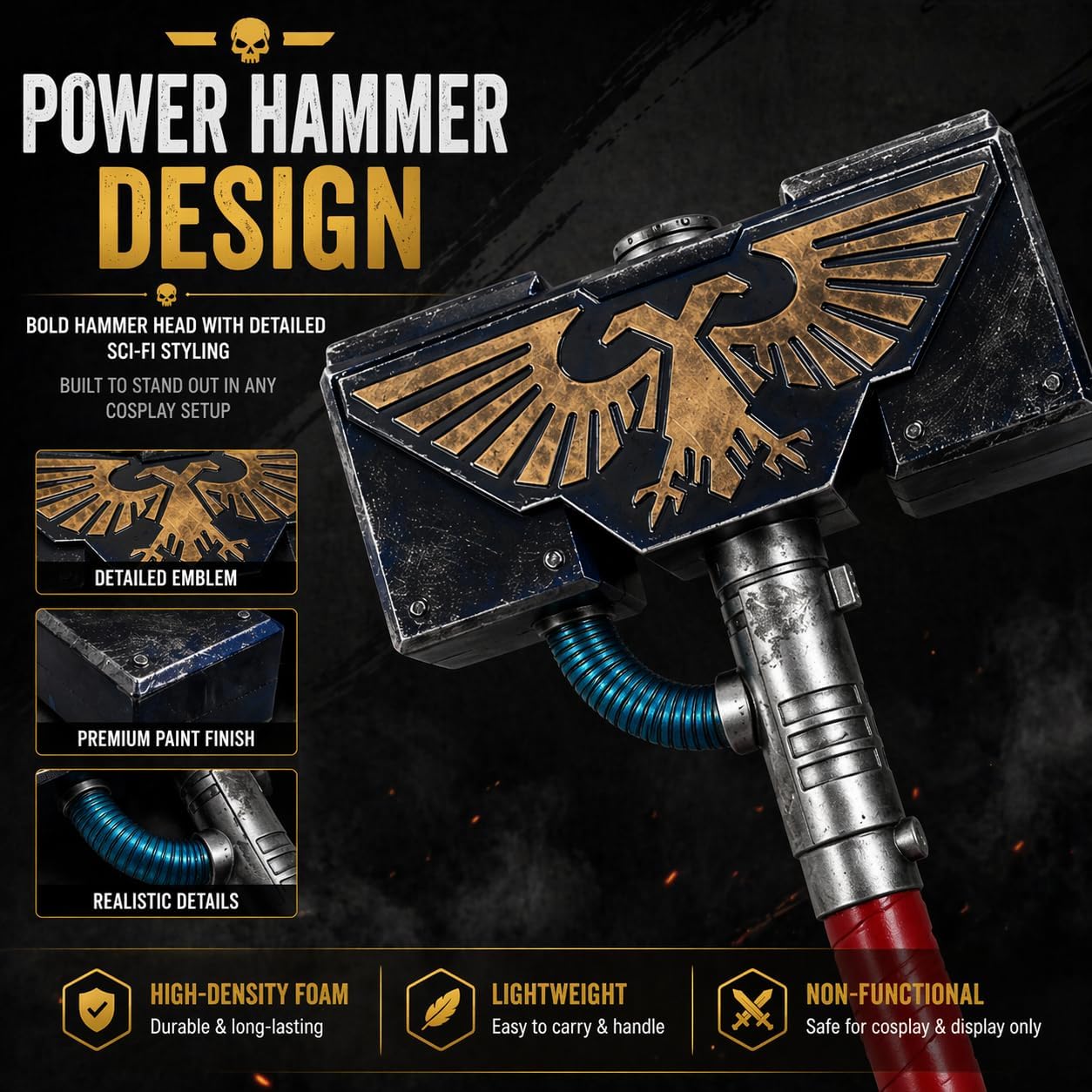 29.5" Foam Thunder Hammer Prop – Sci-Fi War Hammer Cosplay Weapon, High-Density Foam, Non-Functional Display for Adults, Costume, Photoshoot & Collection