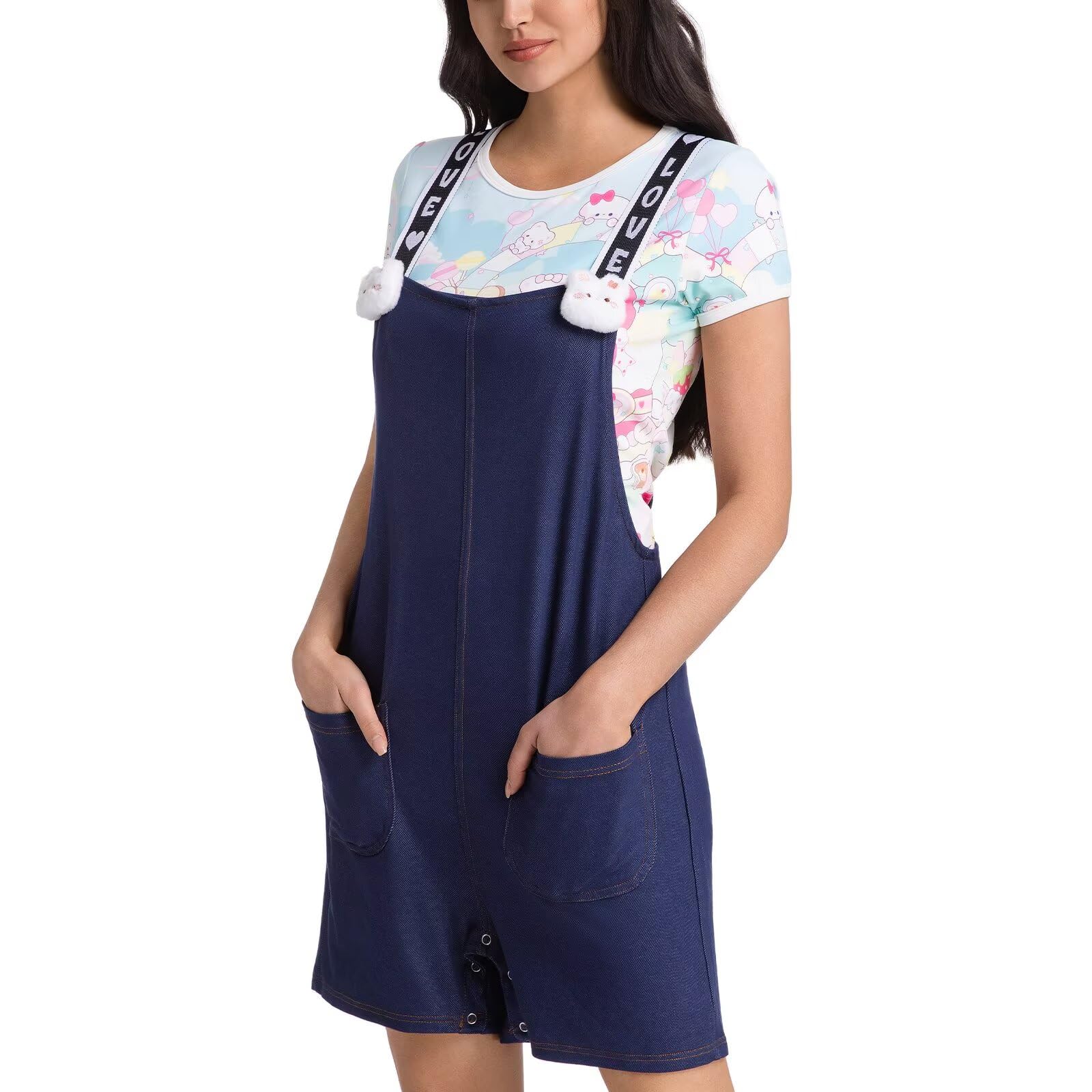 Landofgenie Overol de dormir con correa ajustable para hombres y mujeres, pijama suave de aspecto vaquero para adultos