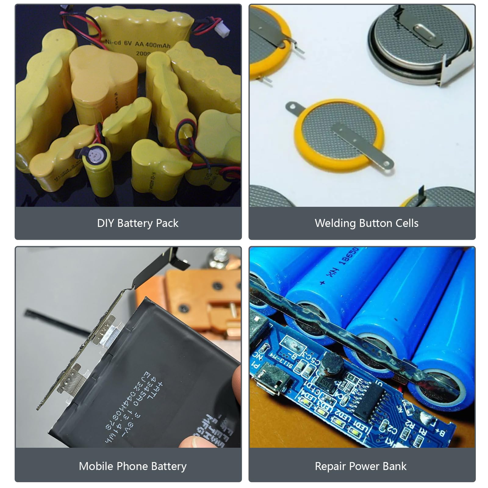 Punktschweißgerät für Akkus, 5000mAh Tragbares Spot Welder mit 1200A Schweißstrom, Abnehmbarer Messing-Stiftkopf, 0,1-0,25mm Nickel/Eisen/Edelstahl/Aluminiumblech für DIY Akku-Pack