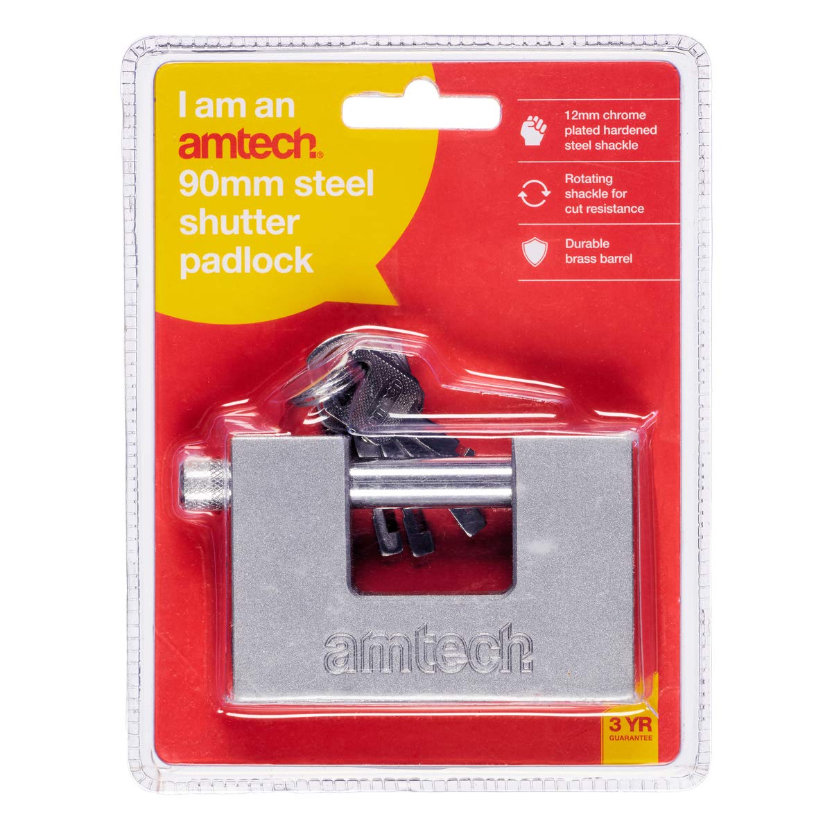 Amtech T1679 90mm Steel Shutter Padlock, Silver - Image 3