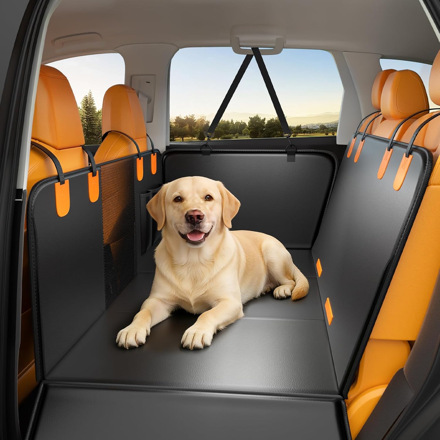 Dog Car Seat Cover, Back Seat Extender for Dogs 400LBS Capacity, Dog Hammock for Car PU Leather, Hard Bottom Dogseat Cover Universal Car Fit, Waterproof DogSeat Cover for Car SUV Truck