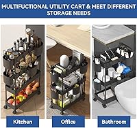 Vista 7 de VANDHOME 3-Tier Slim Storage Utility Rolling Cart with Wheels Multifunction Organizer Slide Out Trolley Cart for Kitchen Bathroom Narrow Places with