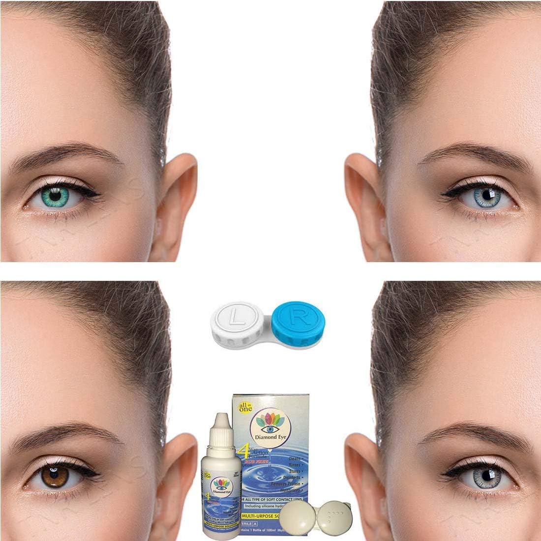 Gold Lookยฎ Turquoise, Blue, Brown & Grey Monthly Color Contact Lenses (Zero Power) with Free Lens Solution & Lens Case/Container Kit