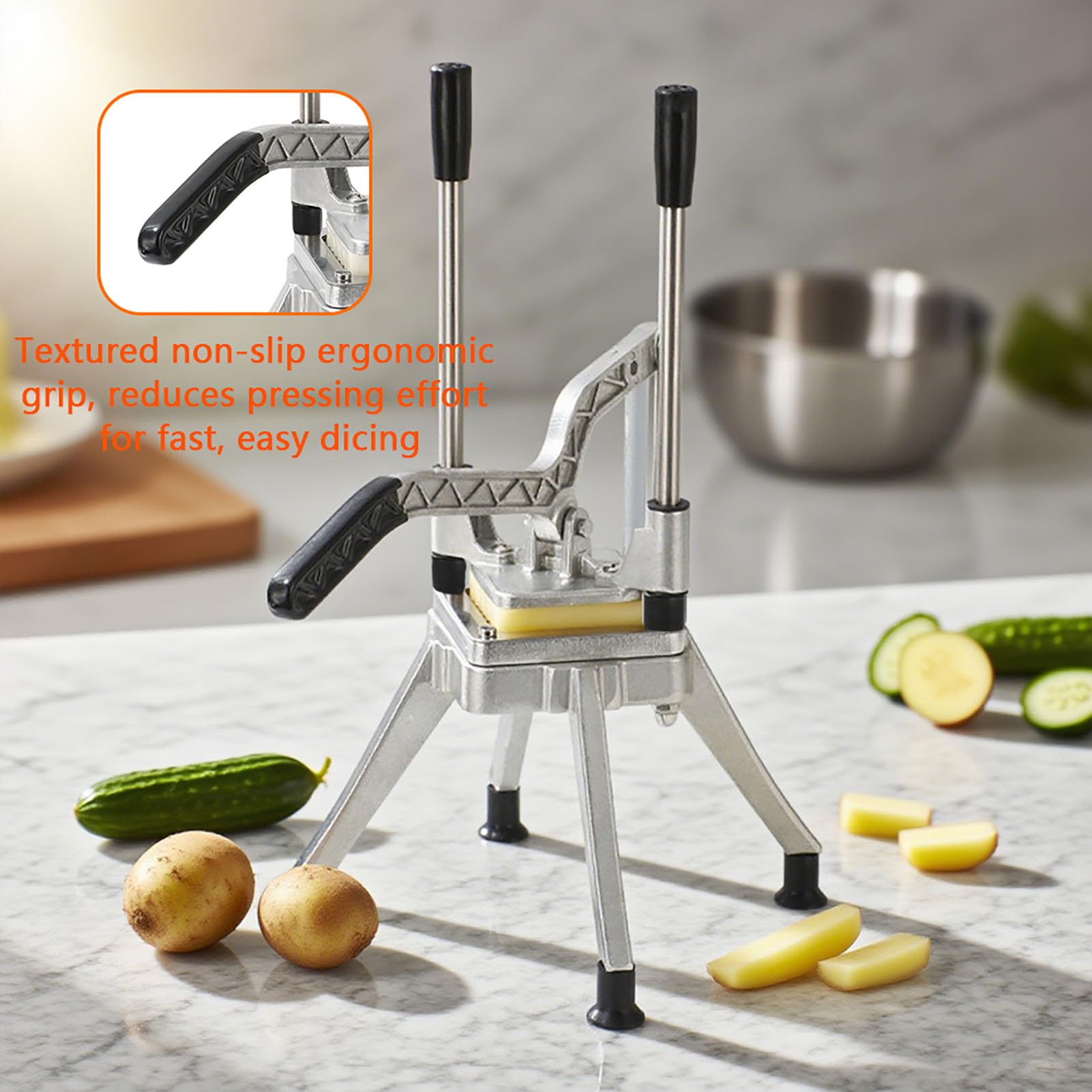Cortador de Patatas Fritas Manual Profesional, 3 Cuchillas Reemplazables, Cortapatatas de Acero Inoxidable para Patata, Zanahoria, Pepino, Picador de Cocina Cocina Hogar y Negocio