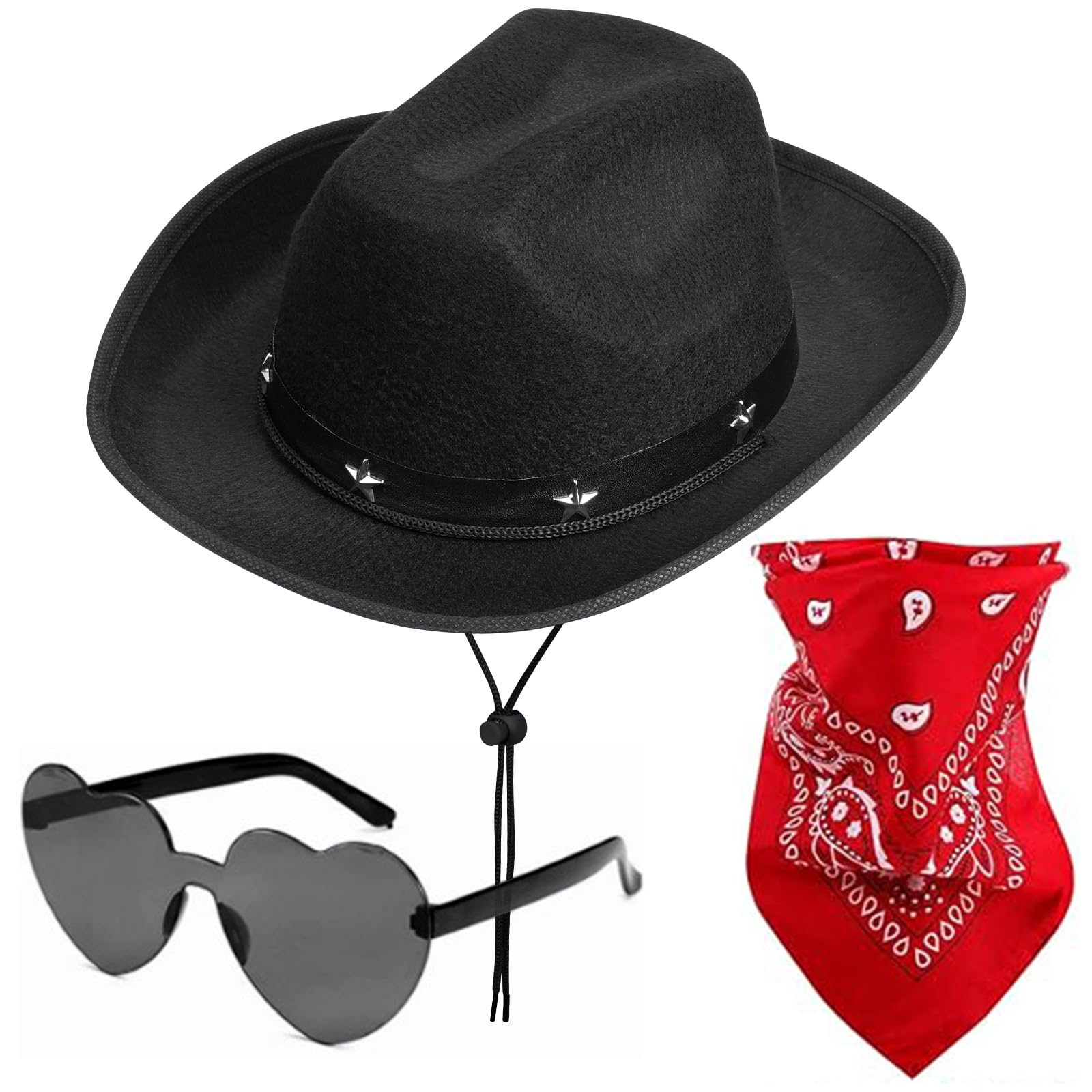 AUYAO Cappello da Cowboy per Bambini, Accessori per Costumi da Cowboy Cappelli, 3PZ Occidentale Cappello per Bambini, con Bandana Occhiali, Western Cappello da Cowgirl per Halloween Feste Carnevale