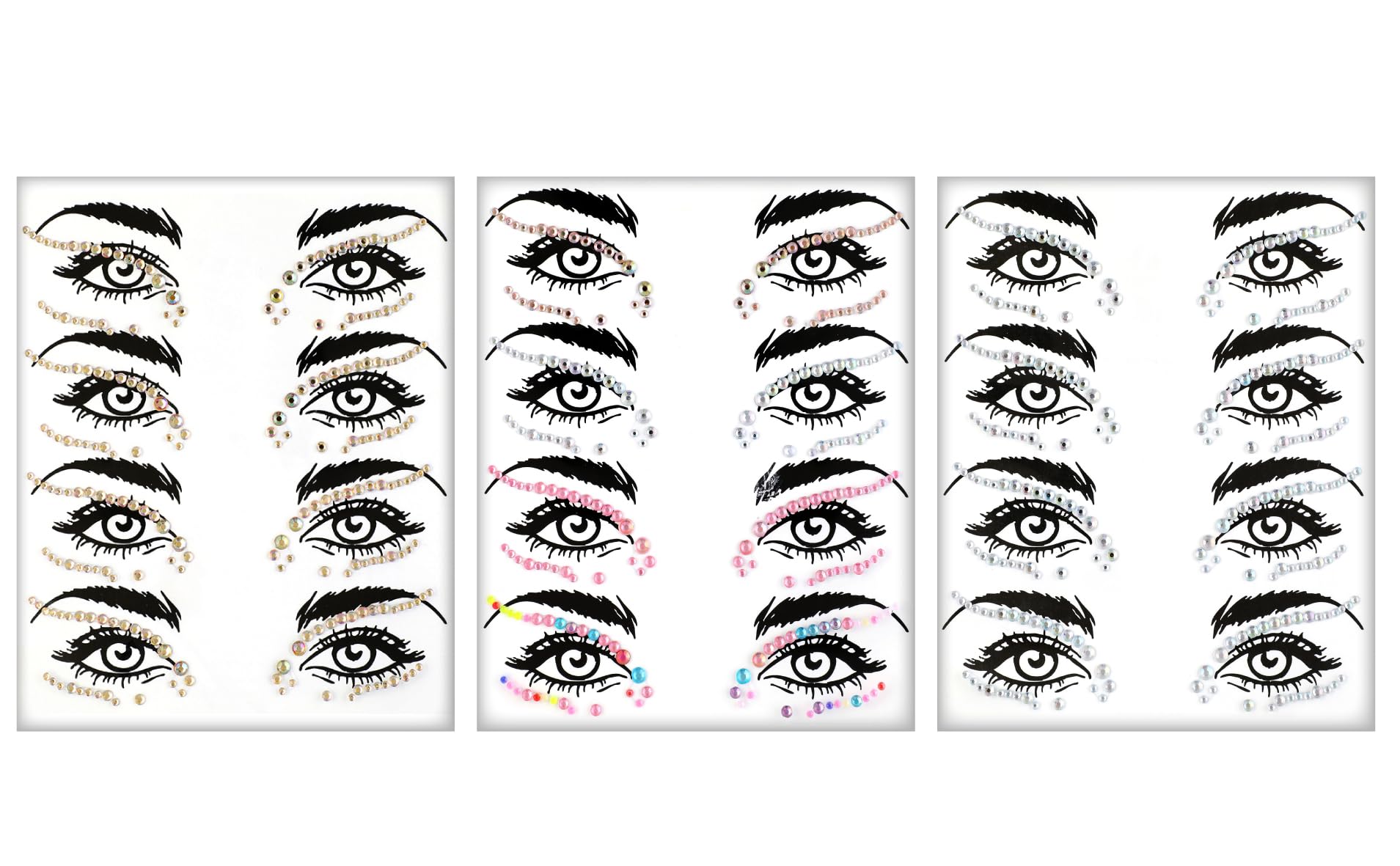 Face Gems – Face Jewels - Self-Adhesive Rhinestone Face Jewels for Makeup, Party & Rave Looks - Eye Gems, Face Glitter, Festival Face Gems, Glitter Tattoo, Self- Adhesive Festival Gems (3 Sheet Mix)