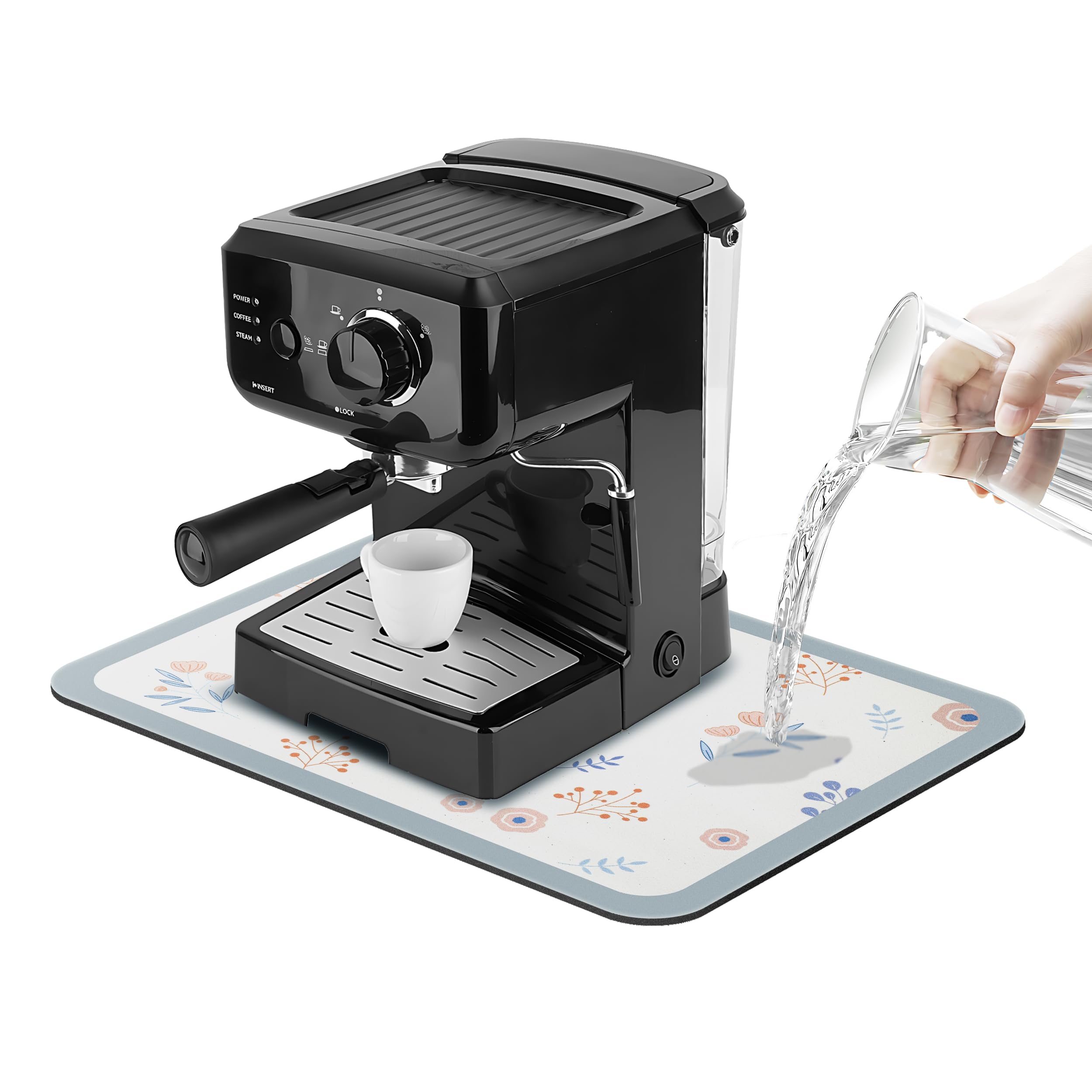 Baytion Dish Drying Mat, Absorbent Coffee Mat Quick Drying Pad Protector for Kitchen Counter Dining Table & Office Table, Washable Microfiber Mat for Home Decoration