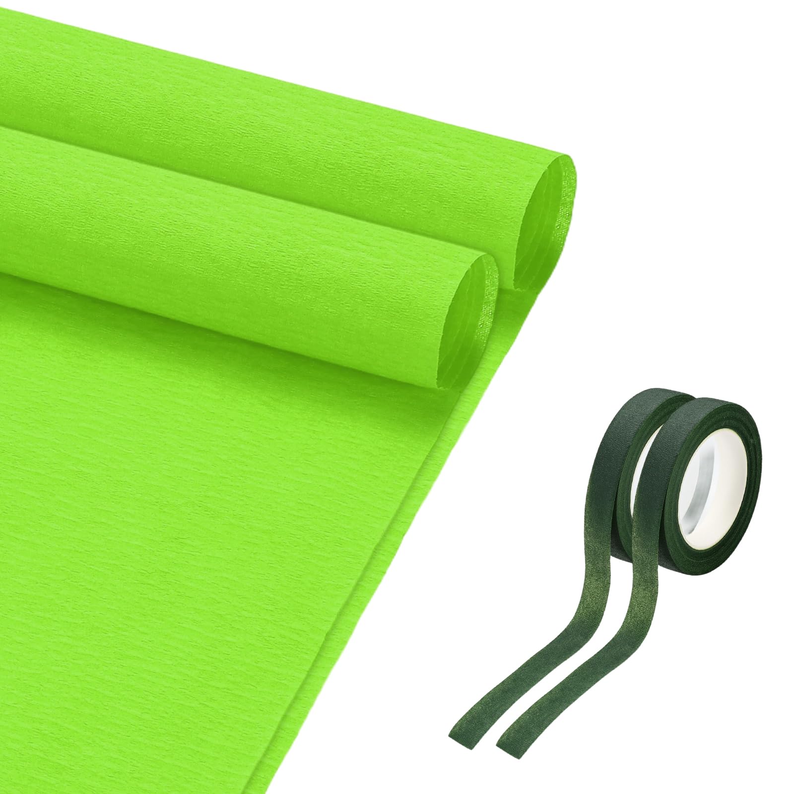 sourcing map 19.7" Wide 3.3Ft Long Crepe Paper Roll, Crepe Paper Sheets with Adhesive Tape for Flower Making DIY Gift Wrapping Wedding Ceremony Decoration (Light Green, Pack of 2)