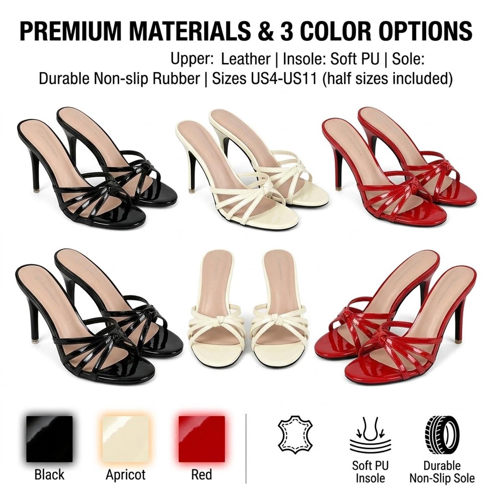 Sandali Con Cinturino A Spillo Con, Slip-on Con Punta Aperta Rotonda | Morbida soletta in PU, tacco a spillo da 3,54 pollici, cinturini con fibbia, sabot slip-on, punta rotonda aperta(Red,40 EU)
