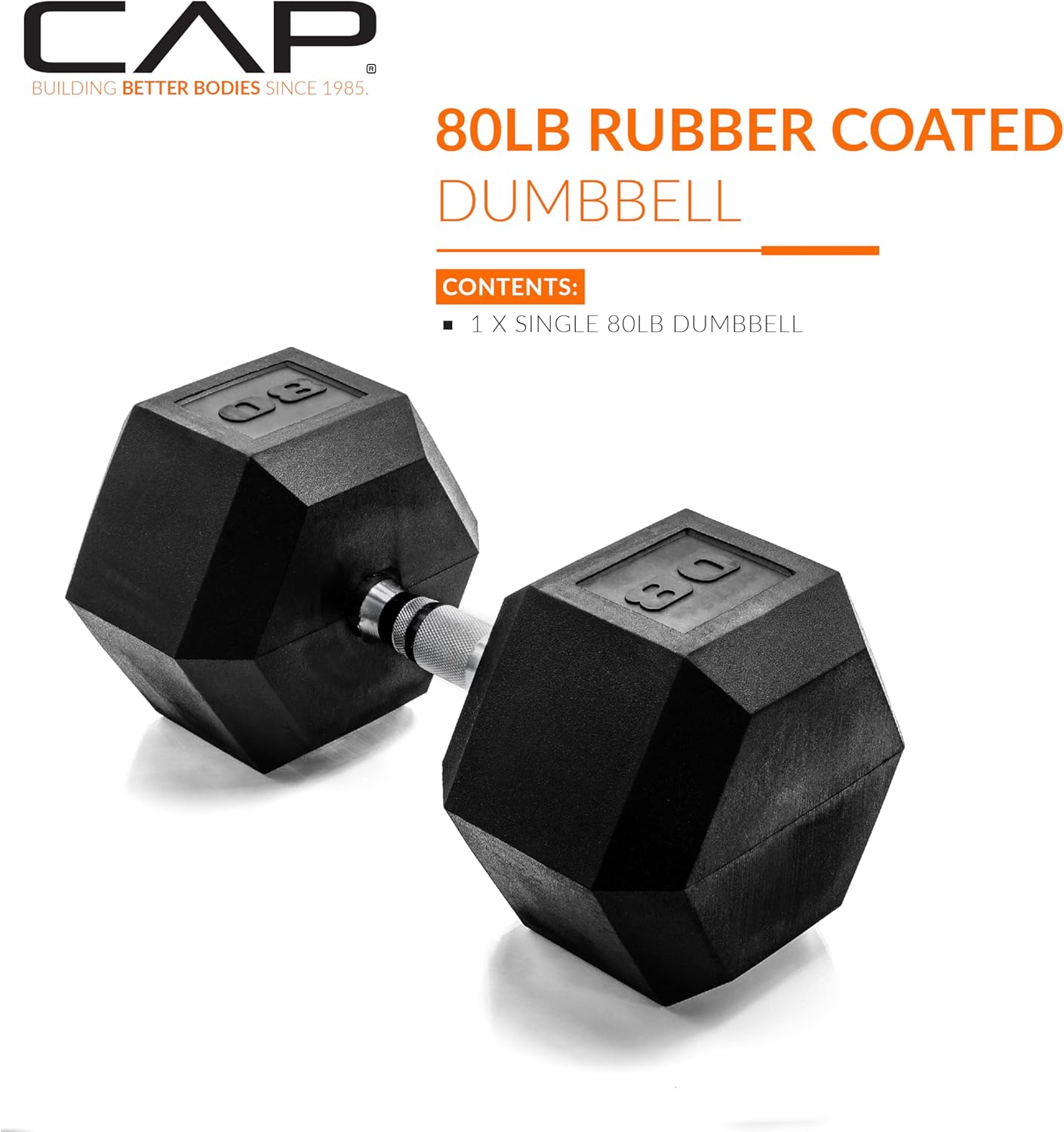 CAP Barbell Coated Hex Dumbbell Weight - Single | 10-120 lbs | Multiple Options Chrome Handle 80 lb