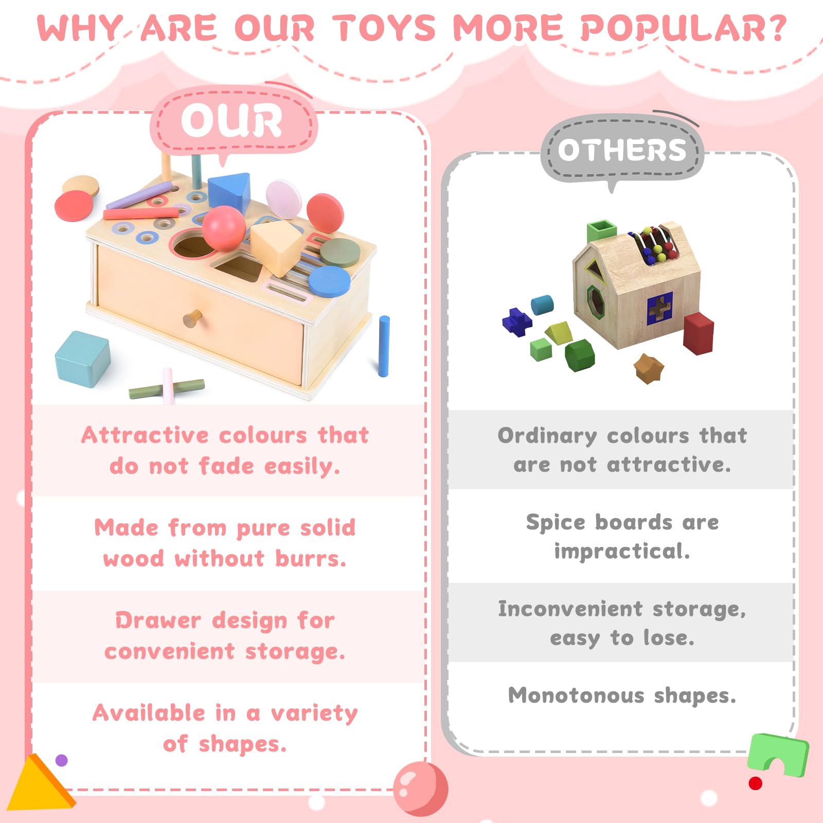 Kuvarix 3 En 1 Juguetes Montessori De Madera Para Niños 1-3 Años – Clasificador De Formas Y Colores, Caja De Monedas Y Juego De Apilar, Ecológico Y No Tóxico