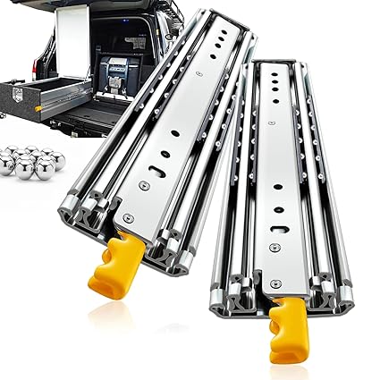 YENUO Heavy Duty Drawer Slides with Lock 12 14 16 18 20 22 24 26 28 30 32 34 36 38 40 44 48 52 56 60 Inch Full Extension Side Mount Ball Bearing Locking Rails Track Glides Runners Load 440 Lbs 1 Pair