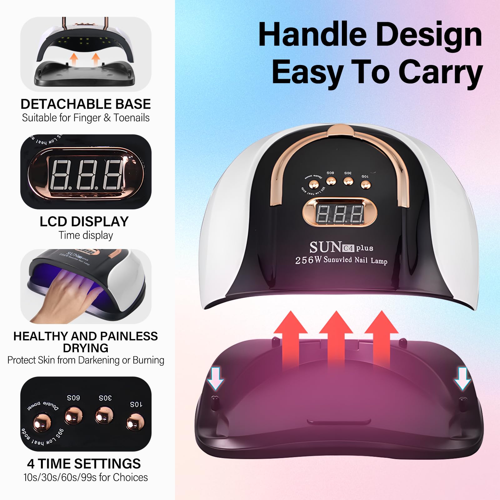 256W Lampada Profesional Unghie LED UV, Asciugatrice per Gel con 4 Impostazioni Timer e Sensore Automatico, Asciuga Smalto con 57 Perline Luminose & Display LCD per Manicure e Pedicure