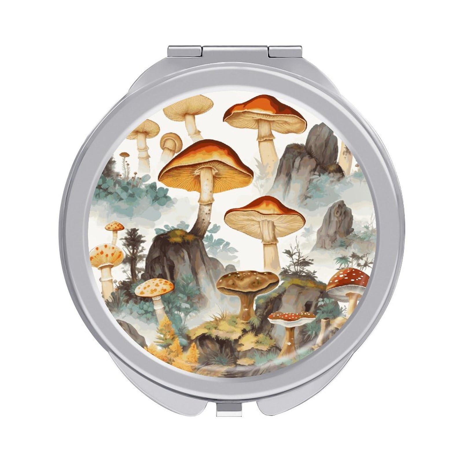 Fekiloot Style Japanese Painting Mushroom Travel Makeup Mirror Handheld Compact Mirror Portable Pocket Mirror Double-Sided 1X/2X Magnifying For Handbag And Purses