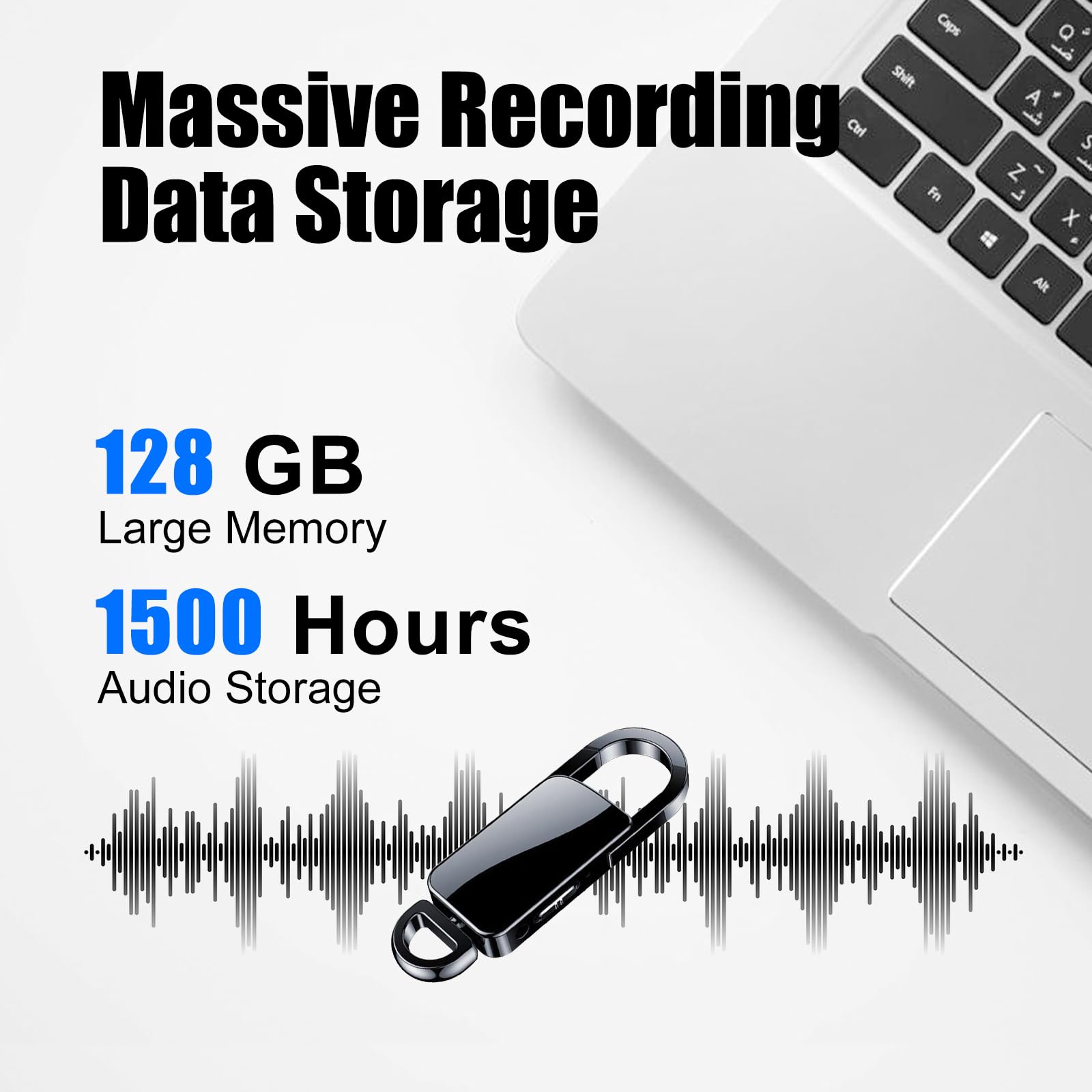 Mini dyktafon 128 GB, z potrójną redukcją szumów, pamięcią audio 1500 h i 8 godzin pracy baterii na spotkania, wykłady, wywiady