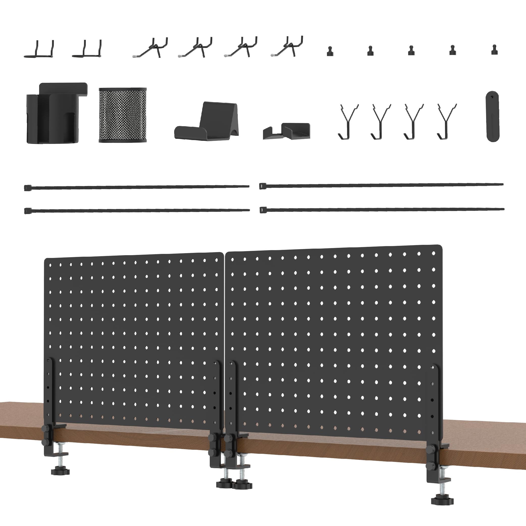 HUHOLE 32 x 12 inch Clamp On Desk Pegboard, Black Metal Desktop Organizer, Desk Accessories for Gaming & Office, Versatile Clamp-On Pegboard for Organization and Storage