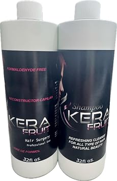 KERA FRUIT Cirugia Capilar Para el Cabello Libre de Formol - ترطيب عميق مضاد للتجعد - علاج إصلاح الشعر - نتائج احترافية - خالي من الفورمالديهايد 32 أونصة مع شامبو.