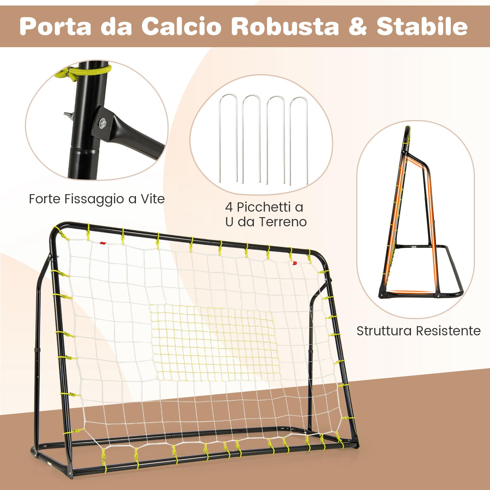 COSTWAY Porta da Calcio da Giardino, 2 in 1 Rete Rimbalzo Calcio Regolabile in 5 Angolazioni con Struttura in Metallo Zincato, Rete in PE, 4 Viti e 4 Picchetti, per Bambini e Ragazzi