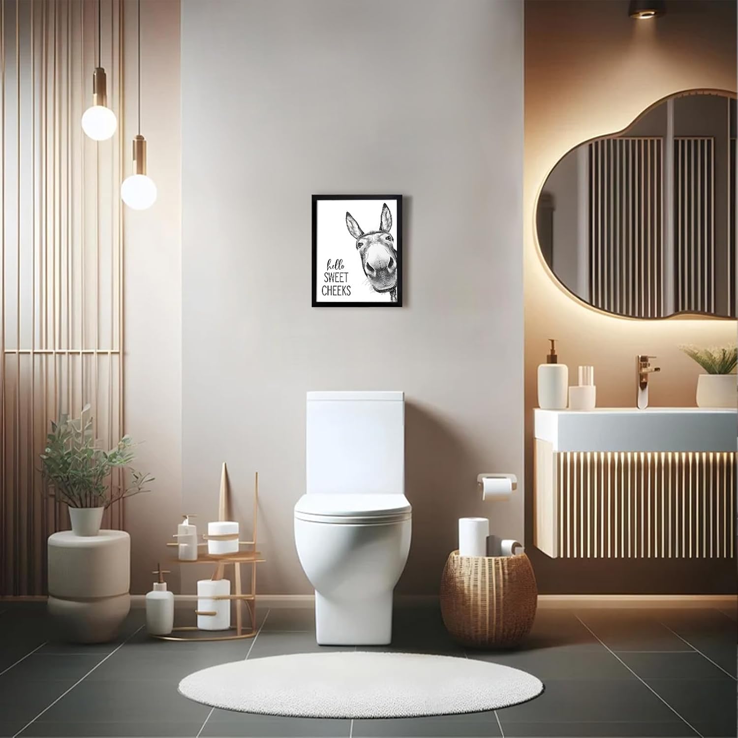 Framed Bathroom Wall Art Black and White Wall Decor,Farmhouse Bathroom Decor Signs Humour Qutoes Donkey Canvas Picture,Retro Funny Wall Art Toilet Restroom Bedroom,8''x10'' image 2