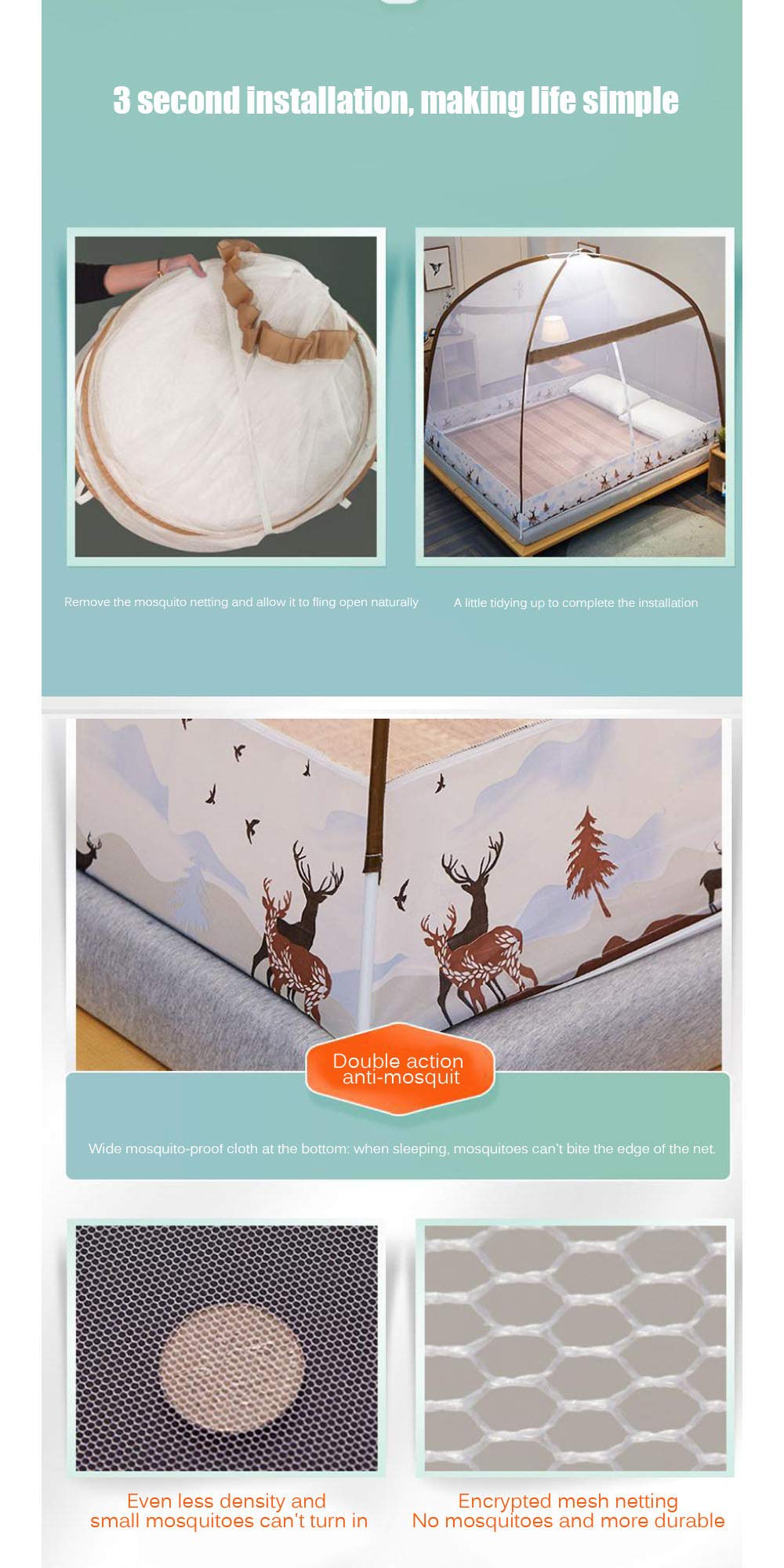 Moustiquaire, baldaquin de lit escamotable Pliable Facile à Installer avec Fond Anti-piqûres de moustiques pour lit Camping Voyage Maison extérieur, 2,1,8 x 2 m