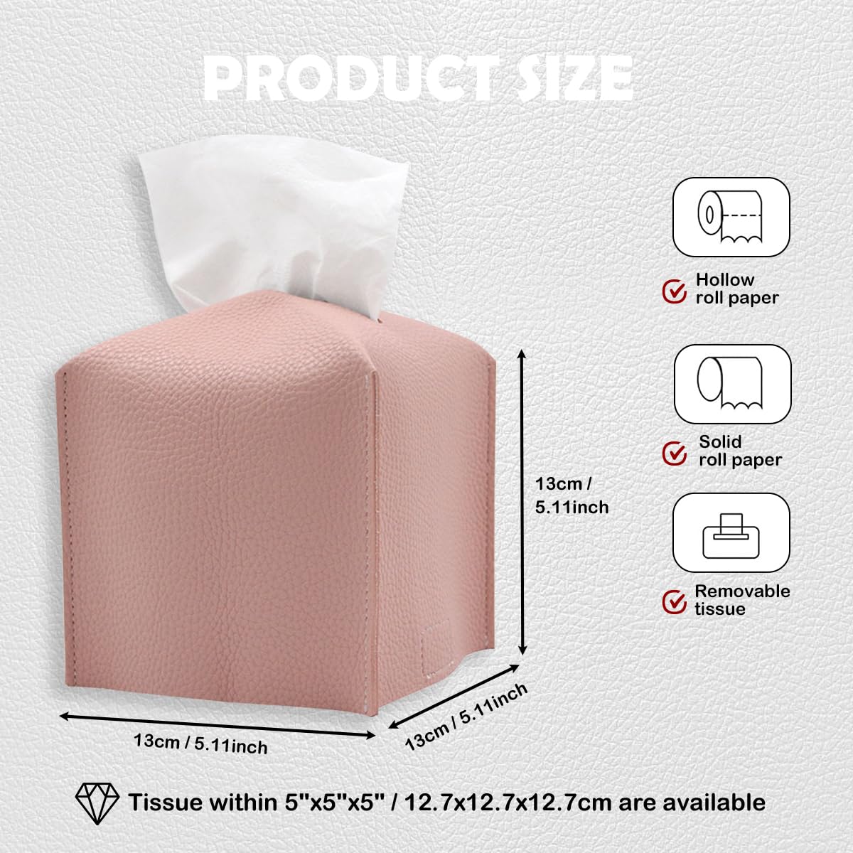 Boîte à Mouchoirs En Cuir PU Moderne Rose - Housse Rechargeable Élégante 13x13x13 Cm Pour Maison, Bureau, Voiture Et Salle De Bain