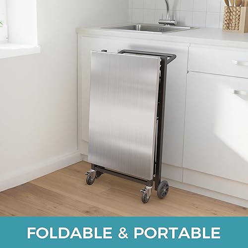 Vista 21 de Ciokea Carrito plegable para parrilla al aire libre con ruedas, mesa de parrilla de 3 estantes con parte superior de acero inoxidable de 27 x 18
