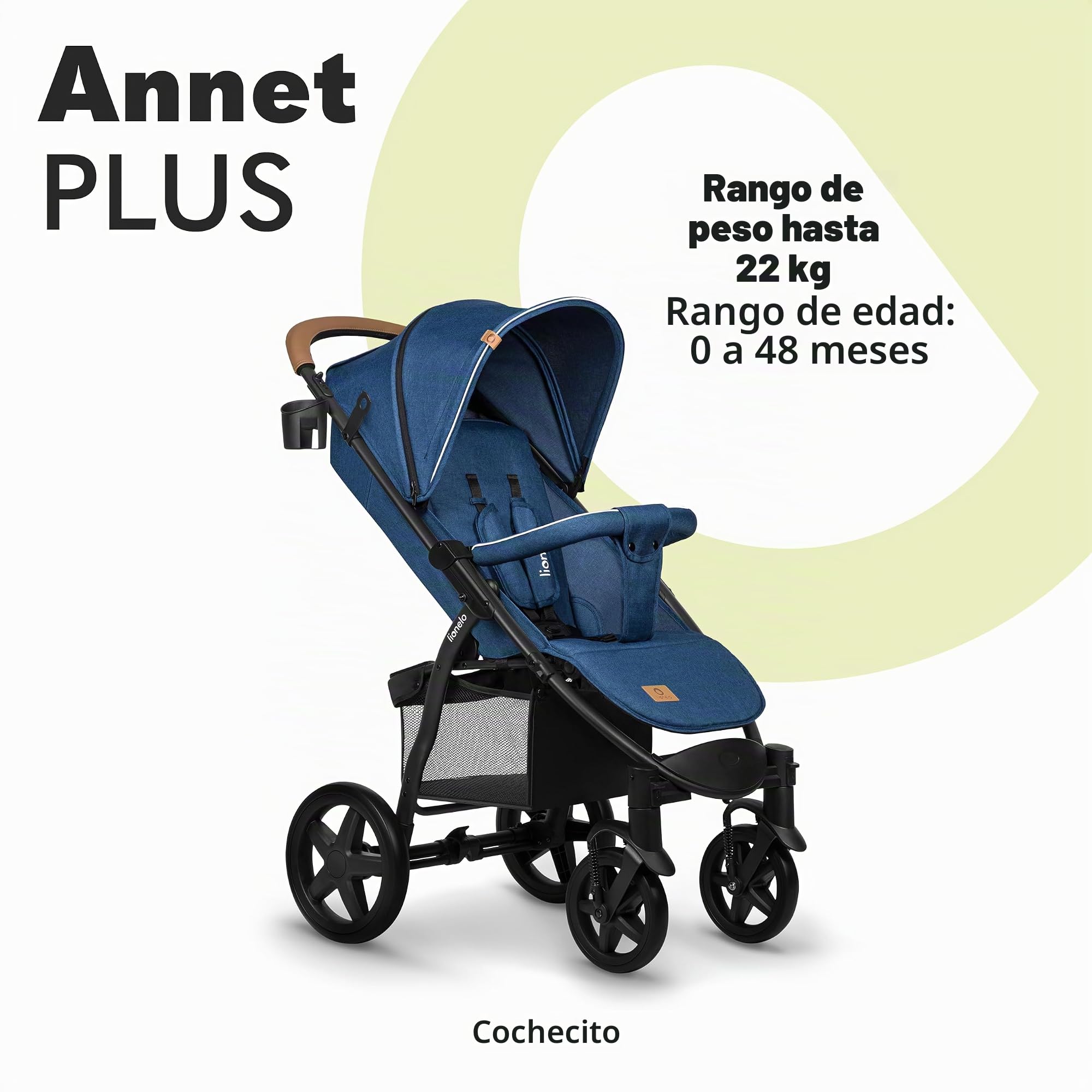 LIONELO Annet Plus - Cochecito desde el nacimiento hasta 22 kg ligero y plegable con respaldo reclinable hasta posición acostada, ruedas de espuma EVA, mosquitera, manta para pies, soporte para