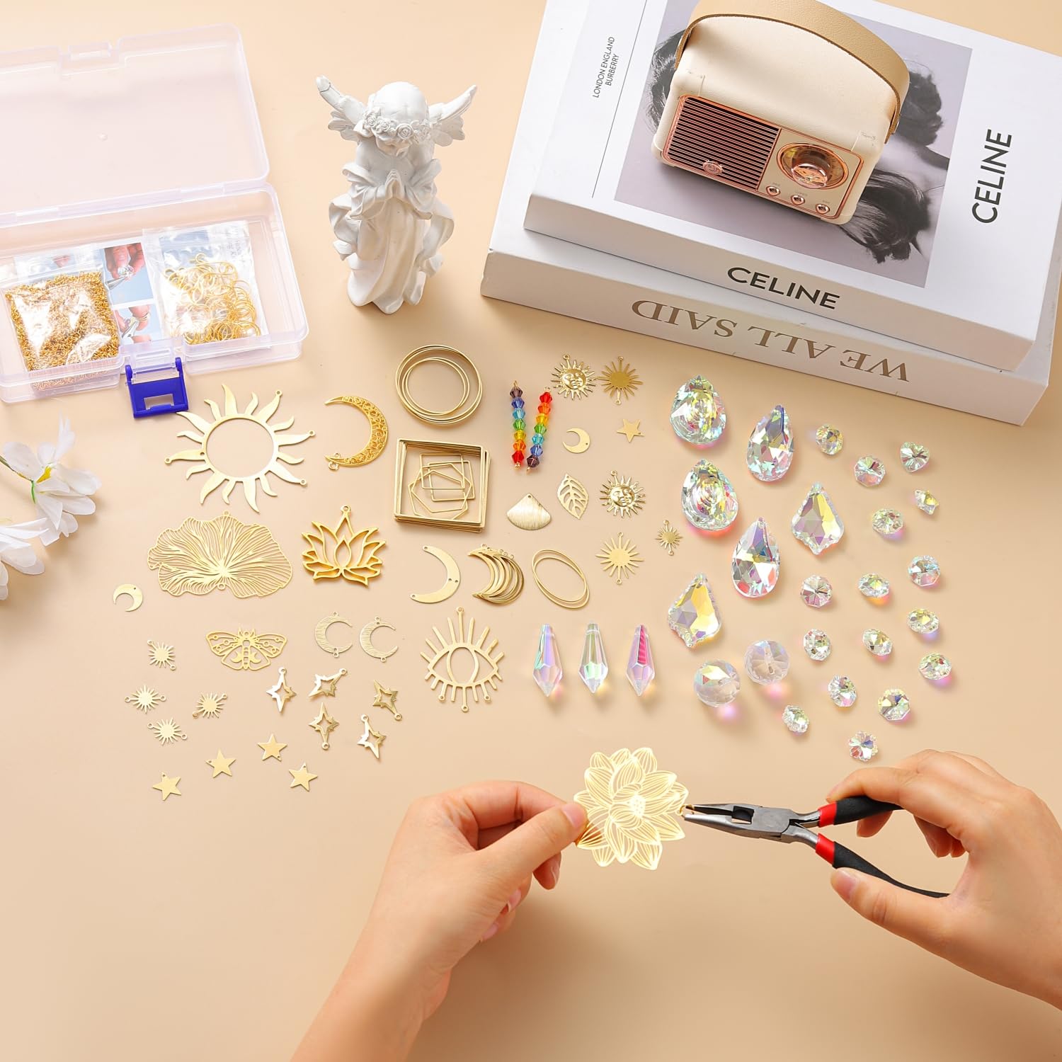 IcosaMro Kit de 400 attrape-soleil pour adultes - Kit d'artisanat en cristal - Prisme à faire soi-même - Fournitures pour décoration de fenêtre intérieure, décoration de jardin extérieure, mariage