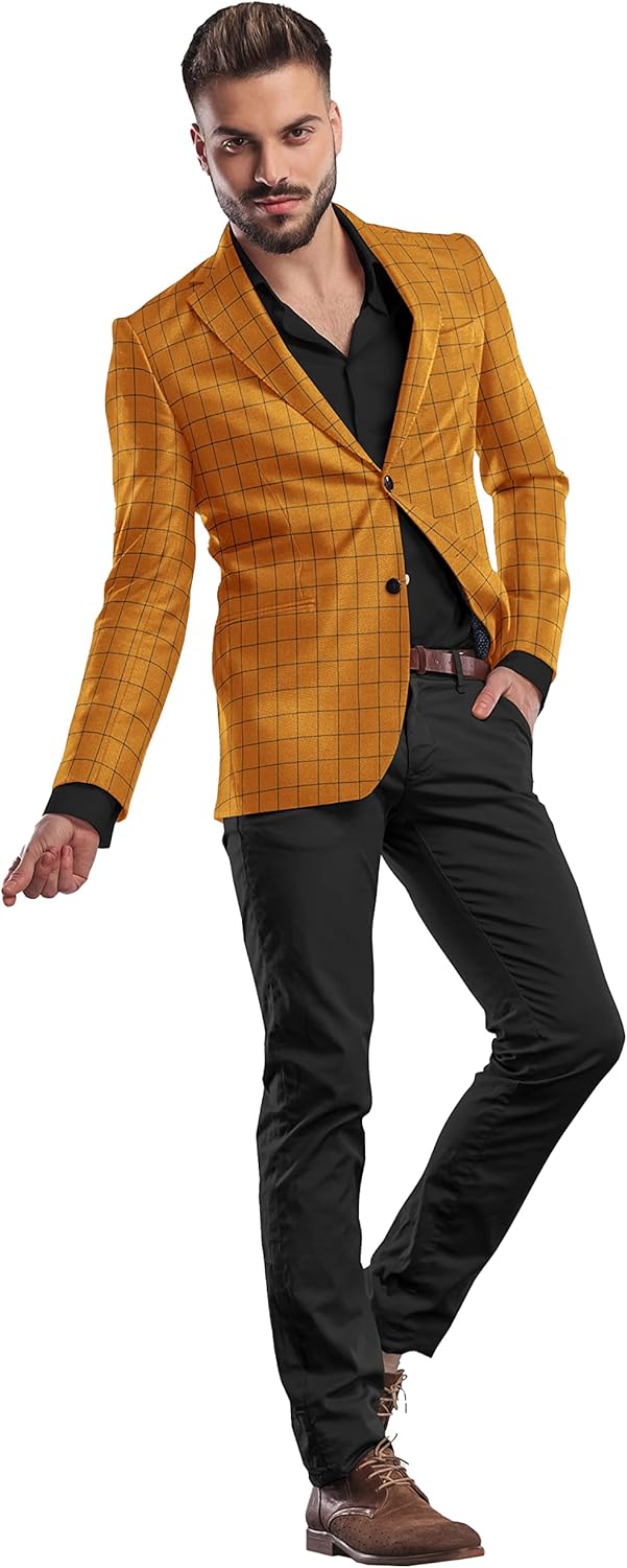 Men's Plaid Blazer Checked 2 Button Long Sleeve Regular Daily Fit Suit Jacket Business Lightweight Casual Sport Coat