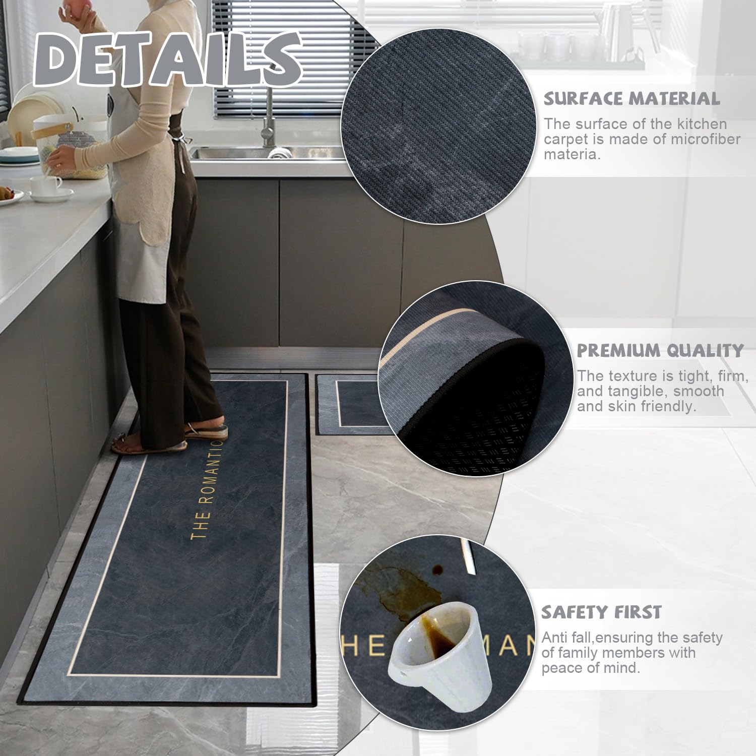 Set 2 Tappetini Da Cucina Antiscivolo - 43x75 Cm + 43x150 Cm, In PVC, Impermeabili, Lavabili, Per Corridoio E Bagno