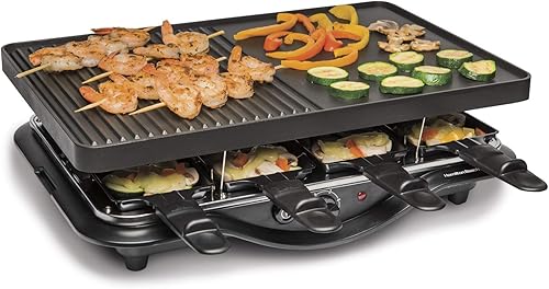 Hamilton Beach Parrilla eléctrica de mesa Raclette para interiores, 200 pulgadas cuadradas sin PFAS que sirve hasta 8 personas para fiestas y