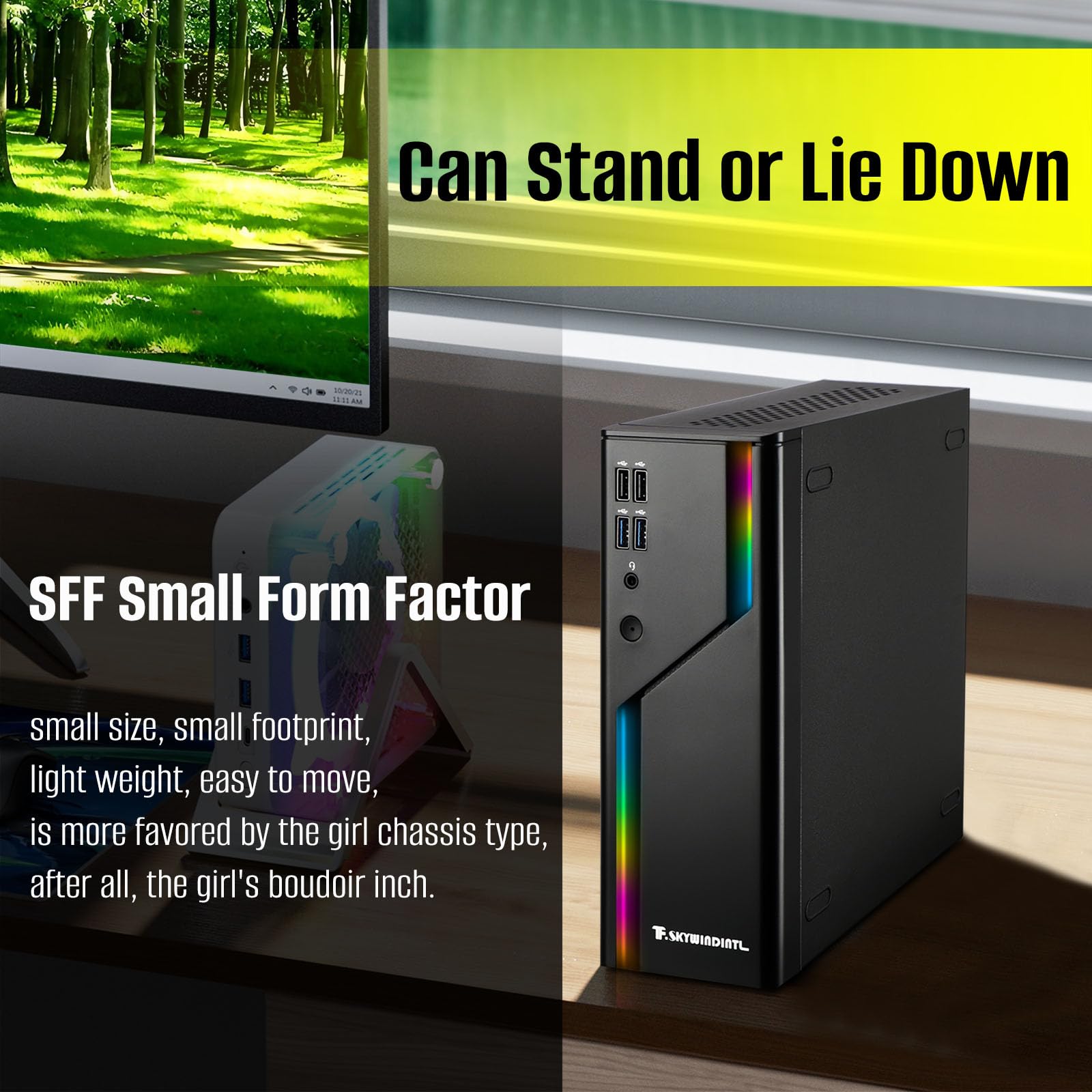 D32R Mini ITX Case ARGB Small Form Factor SFF Mini-Tower HTPC Case Pannelli Ventilati 0,8 mm SPCC Computer Chassis Adatto per schede madri Mini ITX di 170 x 170 mm Nero