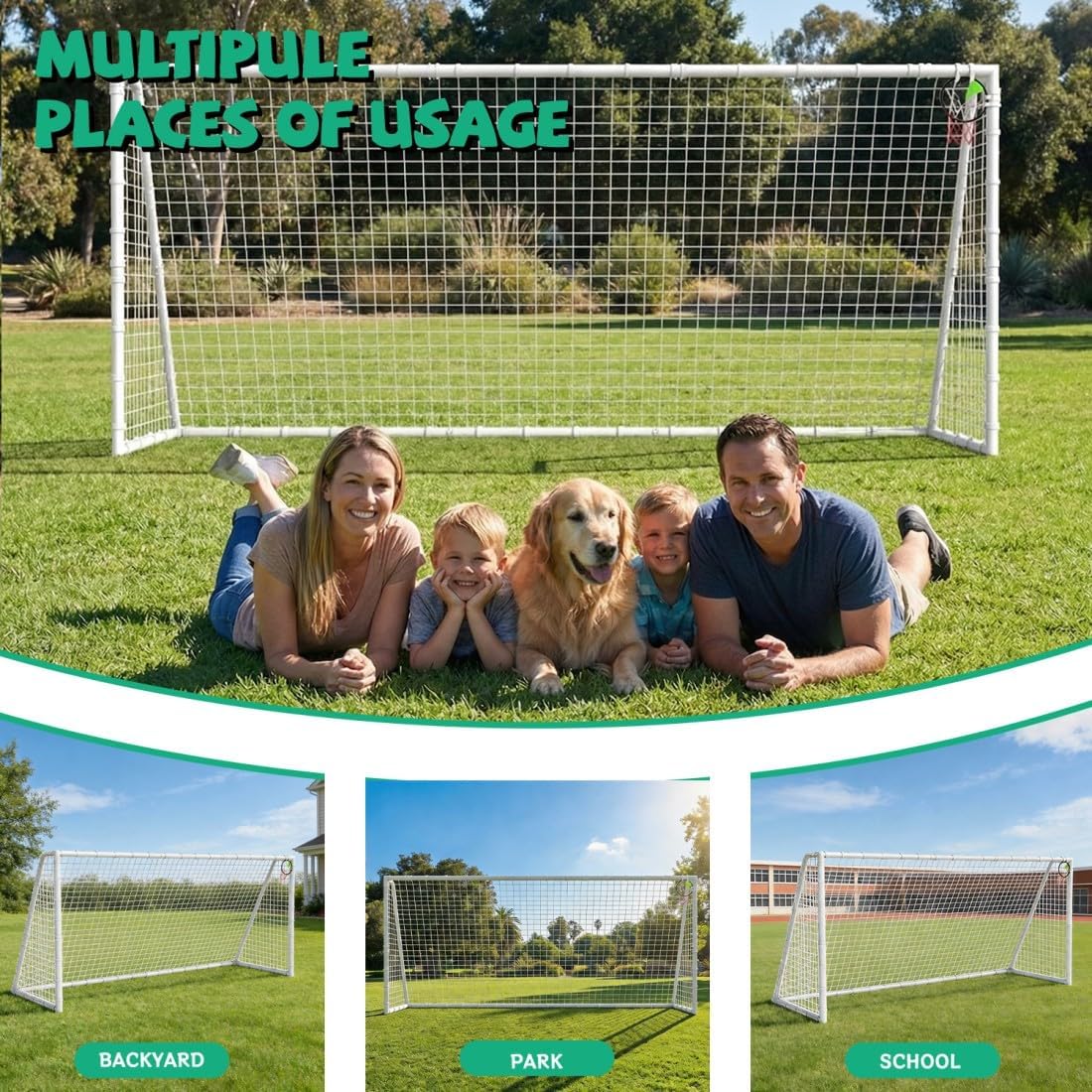 6x8 & 6x12 & 7x16-Foot Backyard Soccer Goals for Adults, Portable Soccer Nets with Heavy-Duty Mesh with Soccer Cones, Gift for Training Goal
