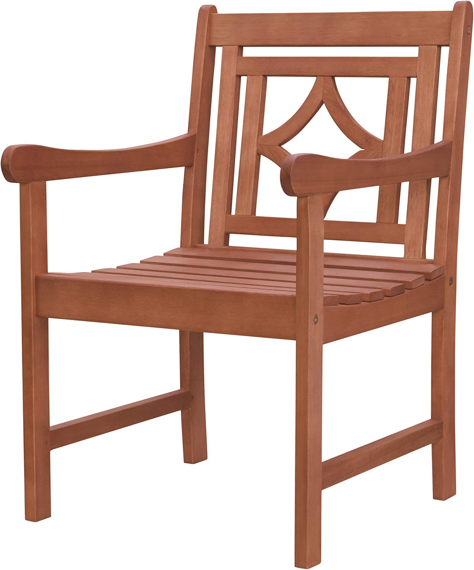 VIFAH V1832 Malibu Outdoor Patio Diamond Eucalyptus Dining Armchair, Natural Wood